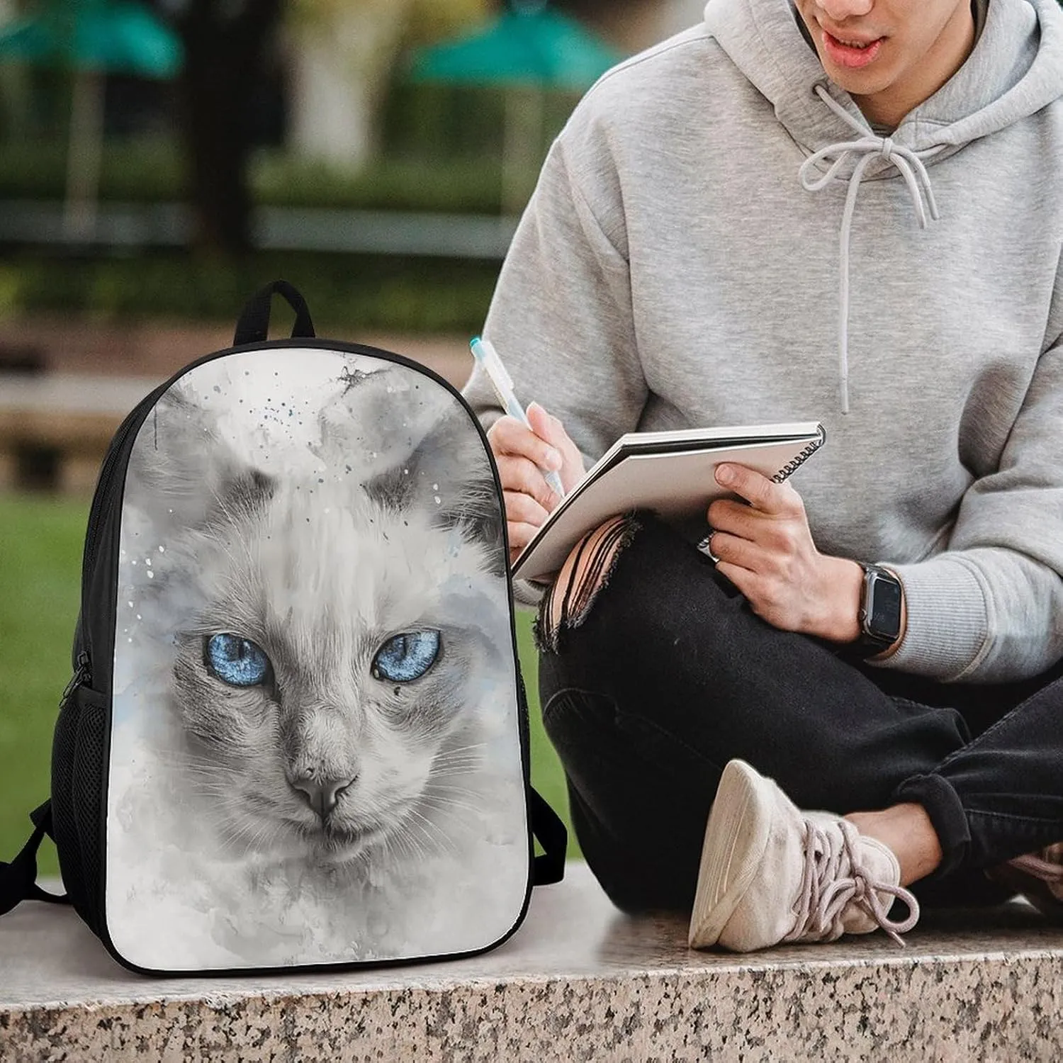 Laptop Backpack Casual Daypack Waterproof A Gray Cat Computer Bag Business Work Bag for Travel