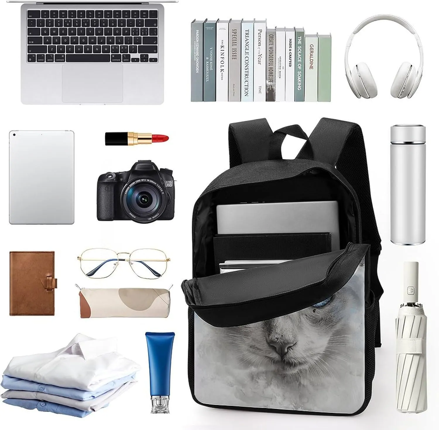 Laptop Backpack Casual Daypack Waterproof A Gray Cat Computer Bag Business Work Bag for Travel