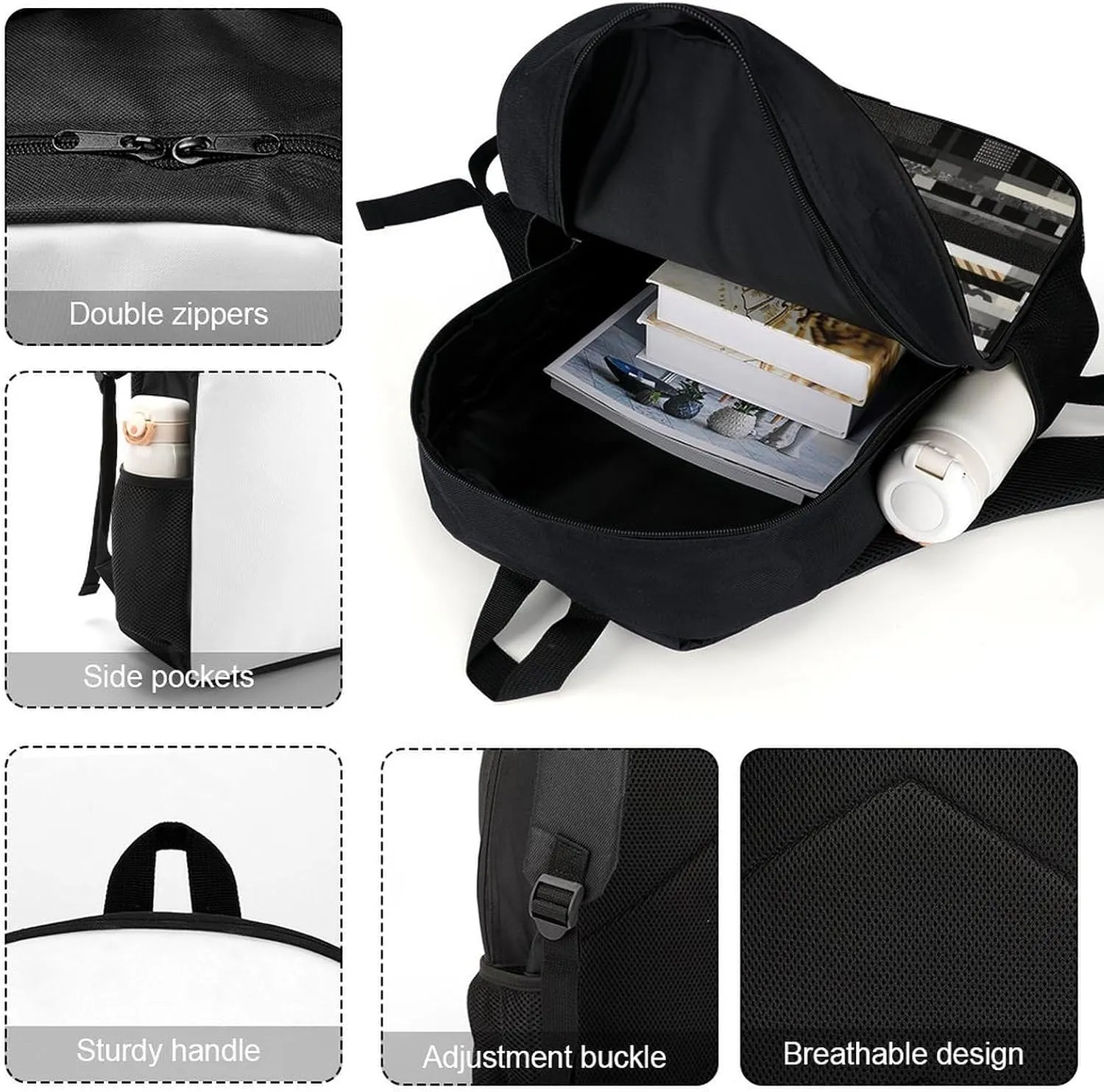 Laptop Backpack Casual Daypack Waterproof Black And White Pattern Computer Bag Business Work Bag for Travel