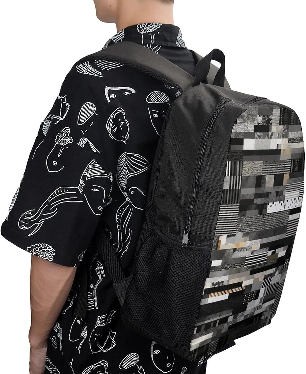 Laptop Backpack Casual Daypack Waterproof Black And White Pattern Computer Bag Business Work Bag for Travel