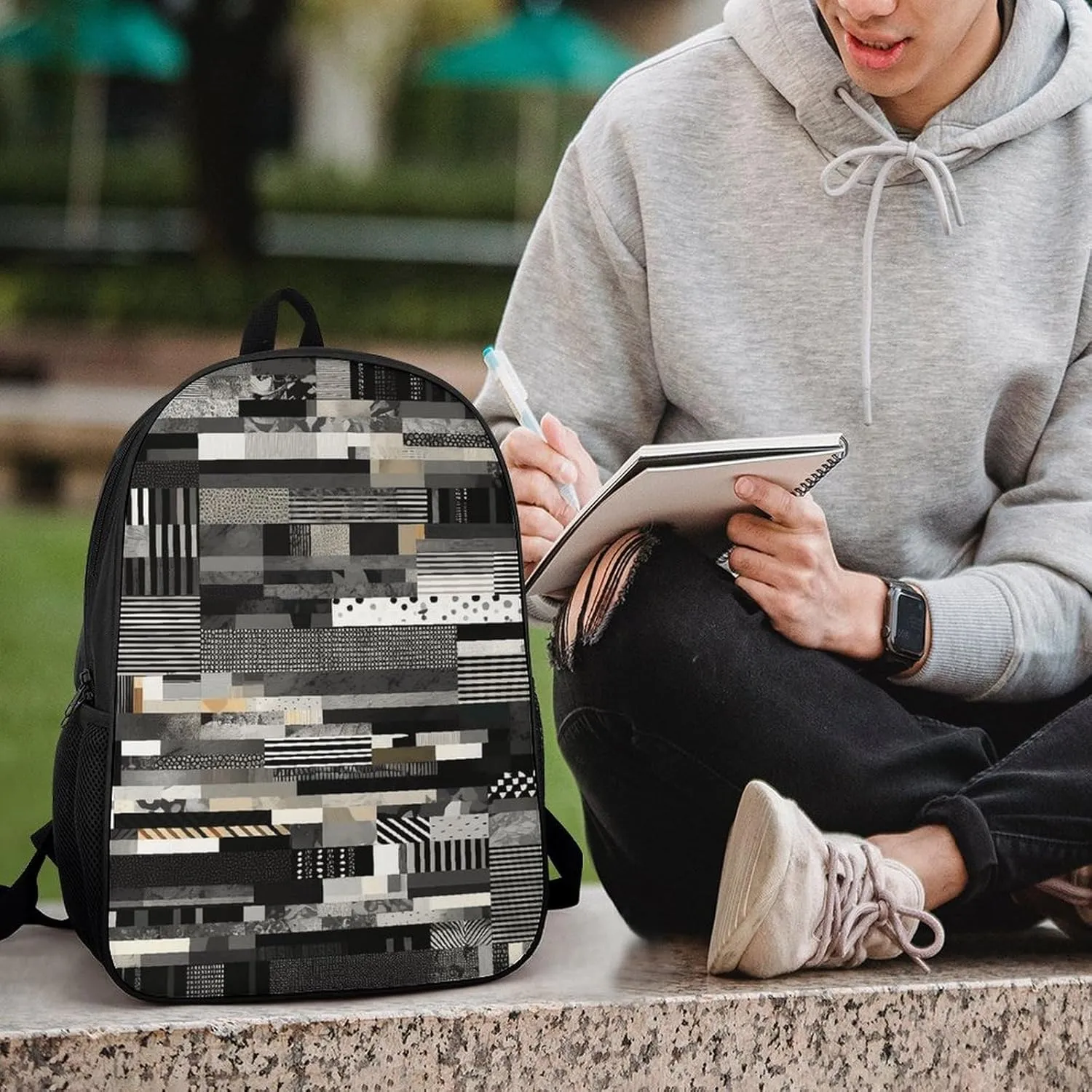 Laptop Backpack Casual Daypack Waterproof Black And White Pattern Computer Bag Business Work Bag for Travel