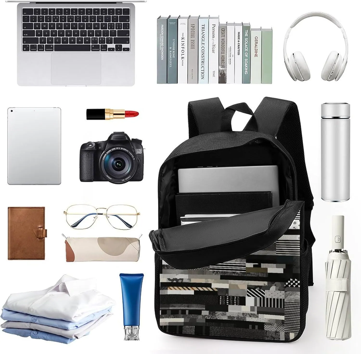 Laptop Backpack Casual Daypack Waterproof Black And White Pattern Computer Bag Business Work Bag for Travel