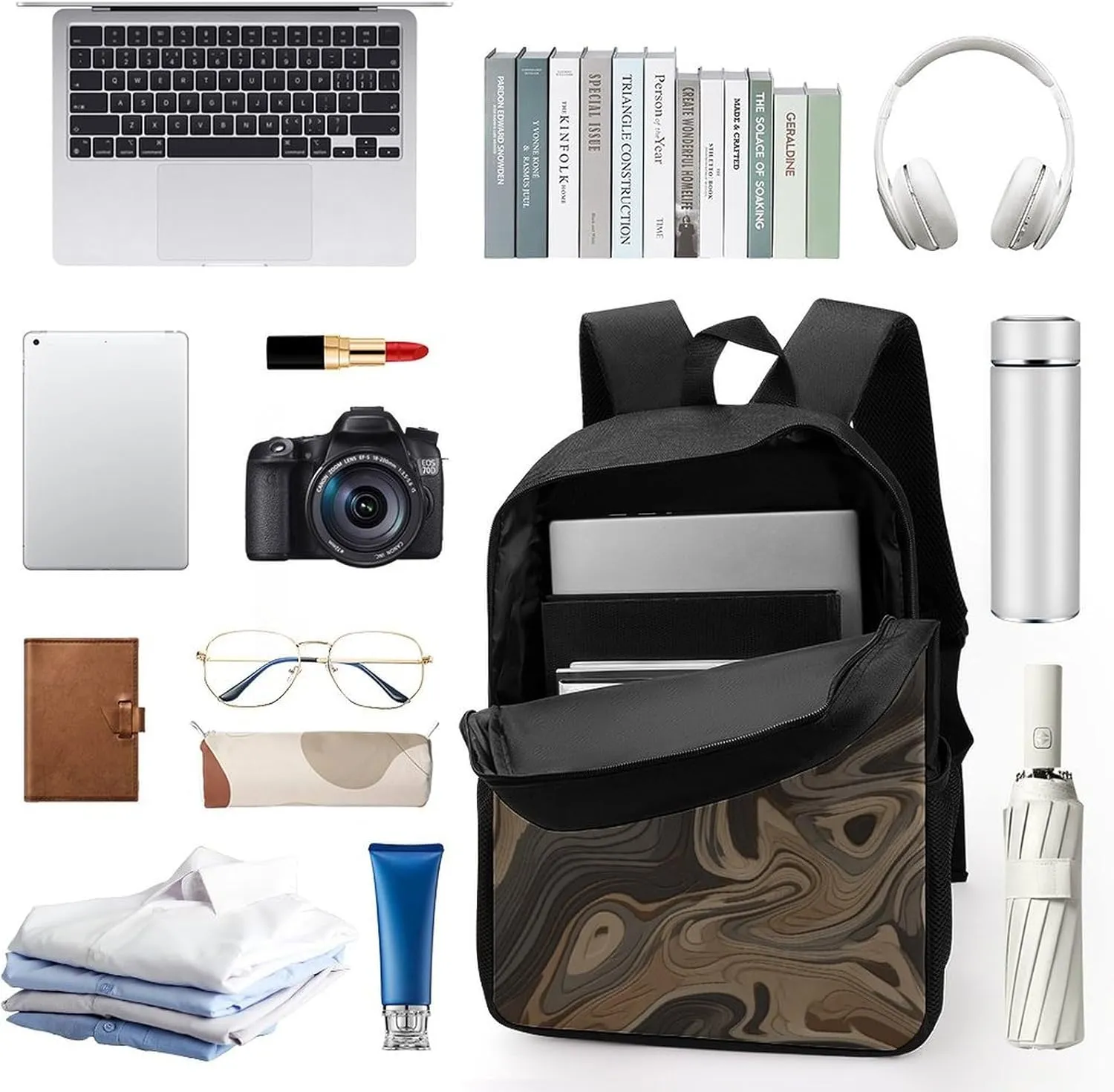 Laptop Backpack Casual Daypack Waterproof Gray Wooden Surface Computer Bag Business Work Bag for Travel