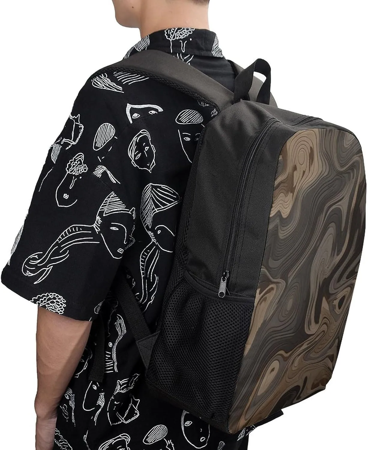 Laptop Backpack Casual Daypack Waterproof Gray Wooden Surface Computer Bag Business Work Bag for Travel