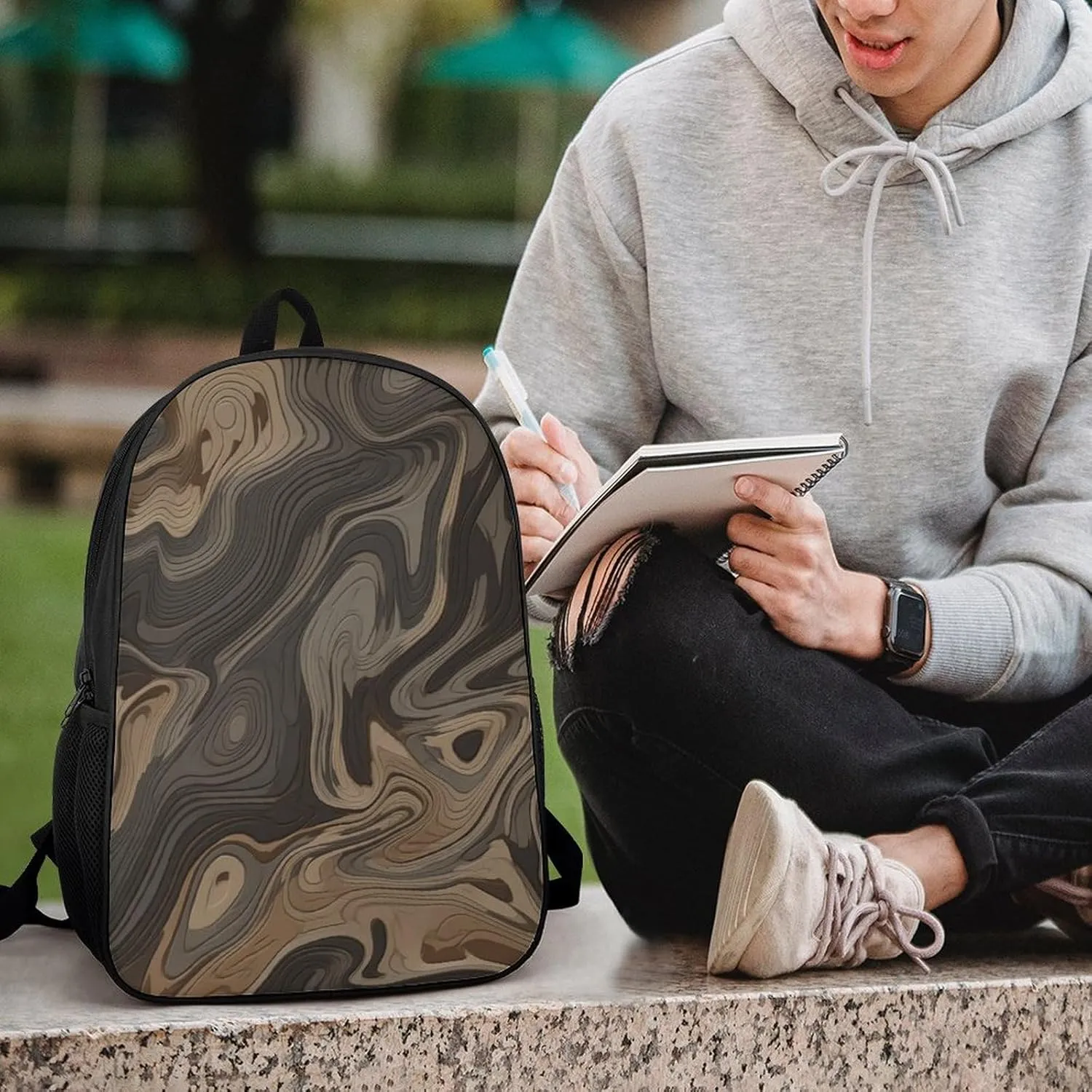 Laptop Backpack Casual Daypack Waterproof Gray Wooden Surface Computer Bag Business Work Bag for Travel