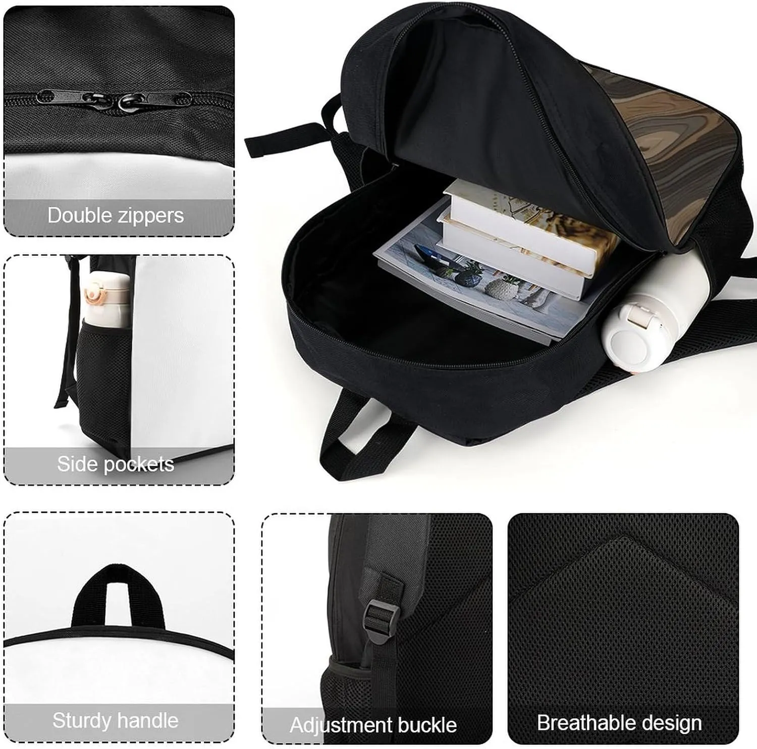 Laptop Backpack Casual Daypack Waterproof Gray Wooden Surface Computer Bag Business Work Bag for Travel