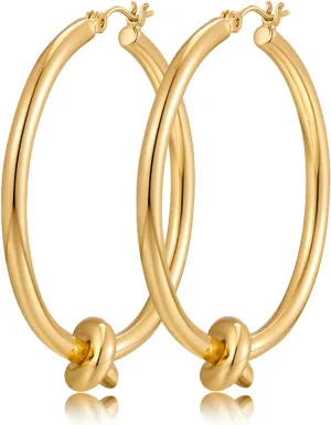 Large Gold Knot Hoop Earrings for Women 18K Gold Hoop Earrings Statement Lightweight Hoops Trendy Gold Hoops Earrings Jewelry