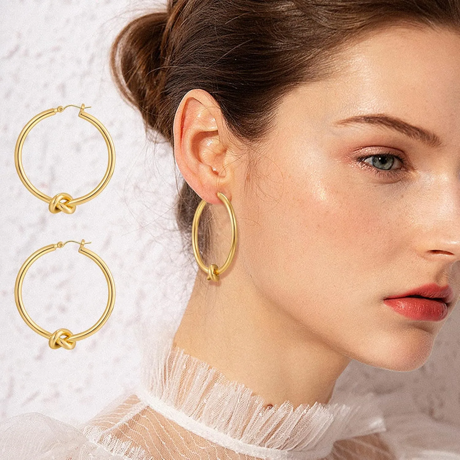 Large Gold Knot Hoop Earrings for Women 18K Gold Hoop Earrings Statement Lightweight Hoops Trendy Gold Hoops Earrings Jewelry