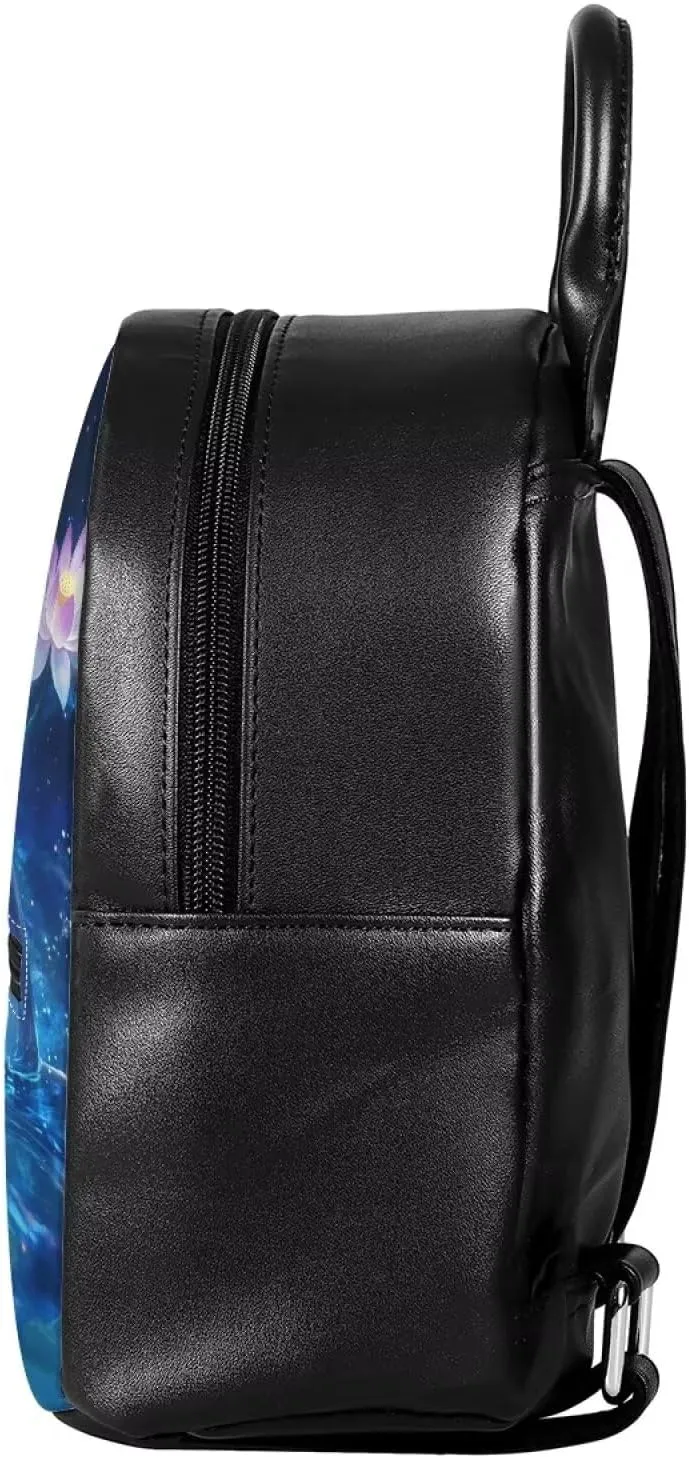 Leather Mini Backpack for Women Dolphin Lotus Small Backpack Purse for Work Teen Girls Casual Daypack for College Schoolbag Travel Shoulder Bag Mini Satchel