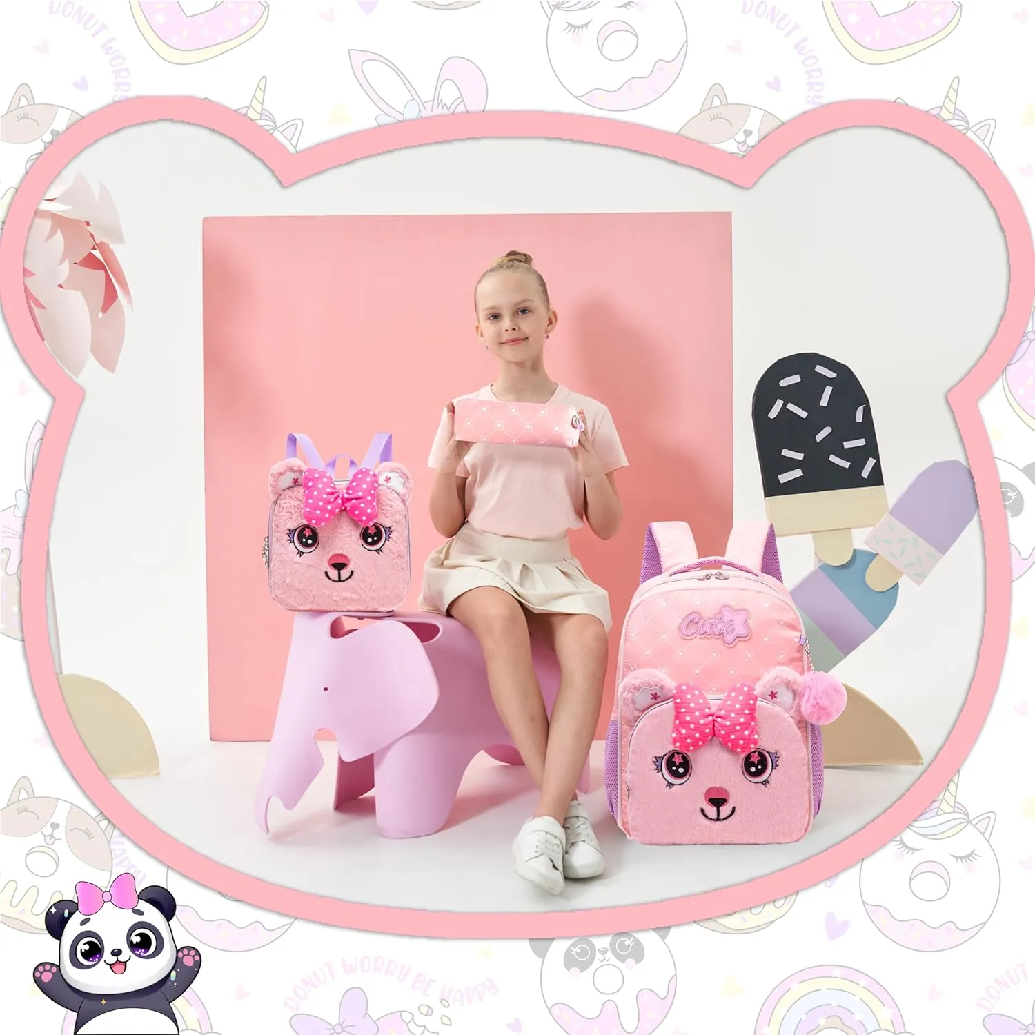 Led Backpack for Girls Backpacks for Kids with LED Strip Lights School Backpack for Girls with Lunch Box Back to School Supplies Cute Kawaii Kids Backpacks for Girl
