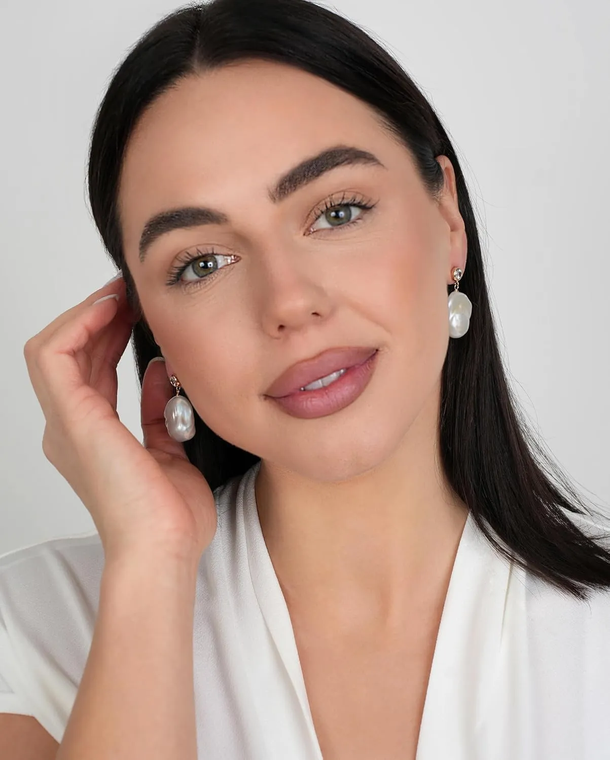 LILY LUSTRE 14k Gold Plated 925 Sterling Silver Handpicked AAAA Quality Natural White Freshwater Cultured Irregular Fireball Baroque Pearl Drop Dangle Bridal Earrings for Women