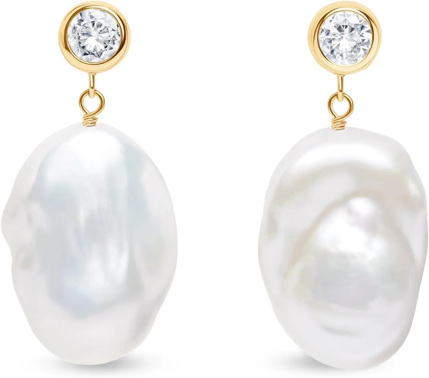 LILY LUSTRE 14k Gold Plated 925 Sterling Silver Handpicked AAAA Quality Natural White Freshwater Cultured Irregular Fireball Baroque Pearl Drop Dangle Bridal Earrings for Women