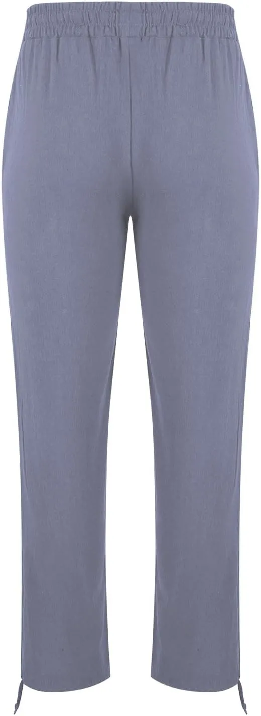 Linen Pants for Mens Casual Pants Drawstring Beach Trousers Relaxed-Fit Yoga Pants Soft Elastic Waist Pants