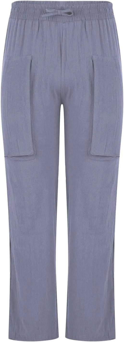 Linen Pants for Mens Casual Pants Drawstring Beach Trousers Relaxed-Fit Yoga Pants Soft Elastic Waist Pants