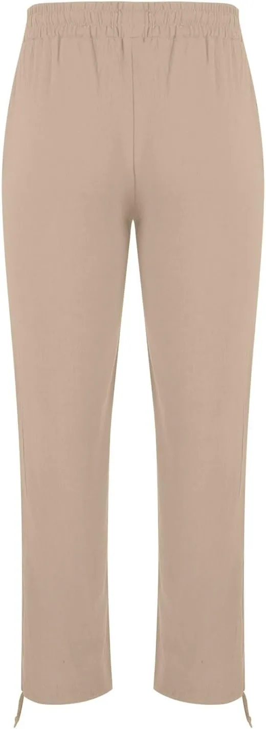 Linen Pants for Mens Casual Pants Drawstring Beach Trousers Relaxed-Fit Yoga Pants Soft Elastic Waist Pants