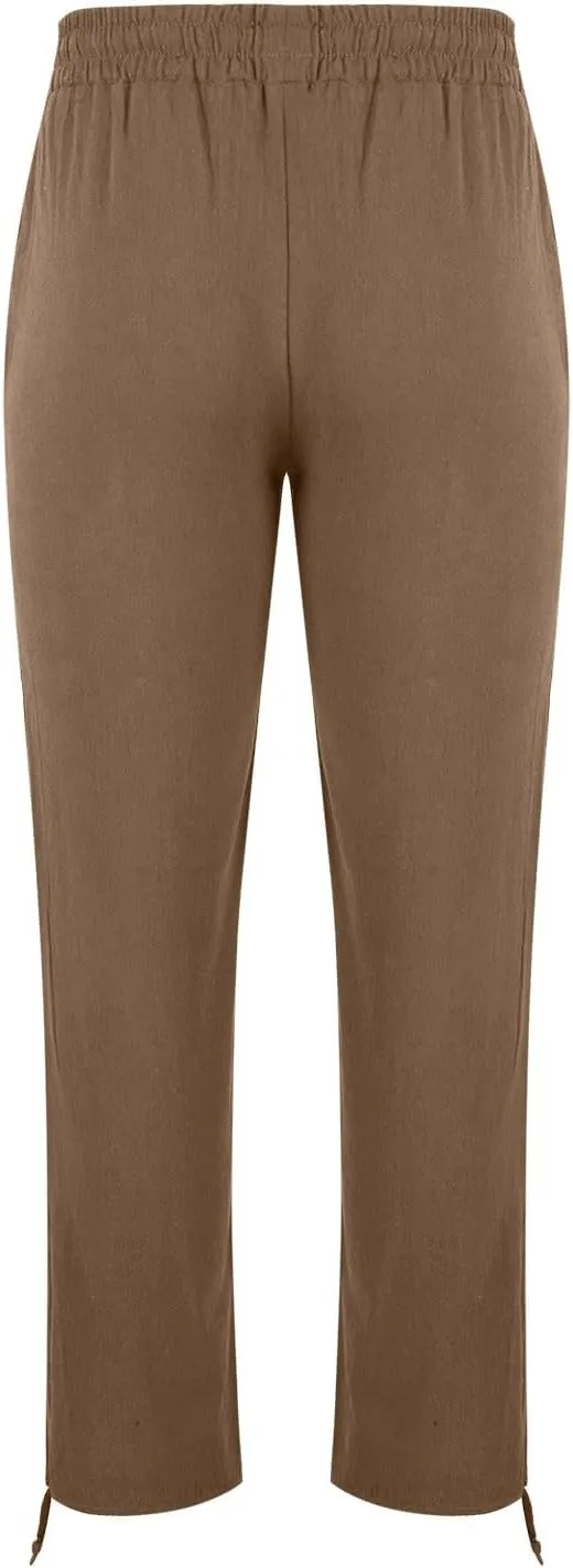 Linen Pants for Mens Casual Pants Drawstring Beach Trousers Relaxed-Fit Yoga Pants Soft Elastic Waist Pants