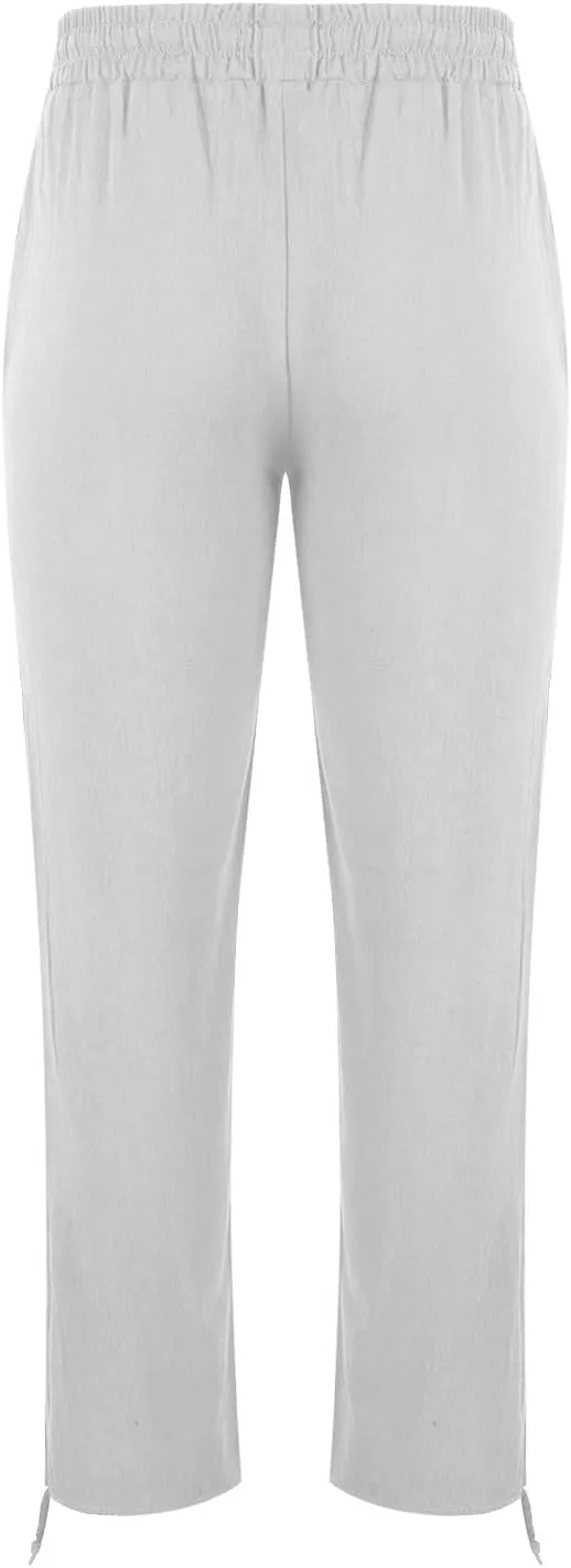 Linen Pants for Mens Casual Pants Drawstring Beach Trousers Relaxed-Fit Yoga Pants Soft Elastic Waist Pants