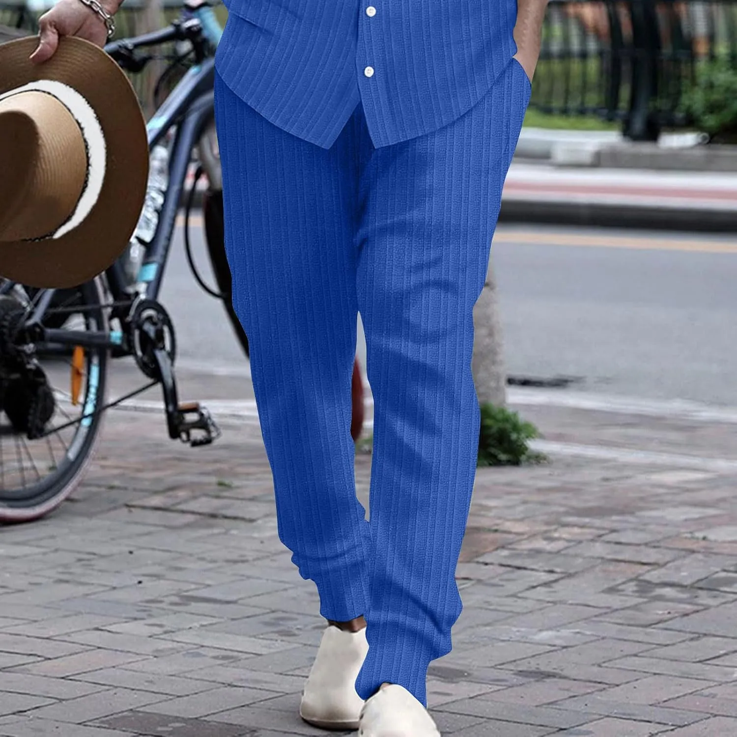 Linen Pants for Mens Casual Pants Relaxed-Fit Beach Trousers Summer Yoga Pants Soft Elastic Waist Pants