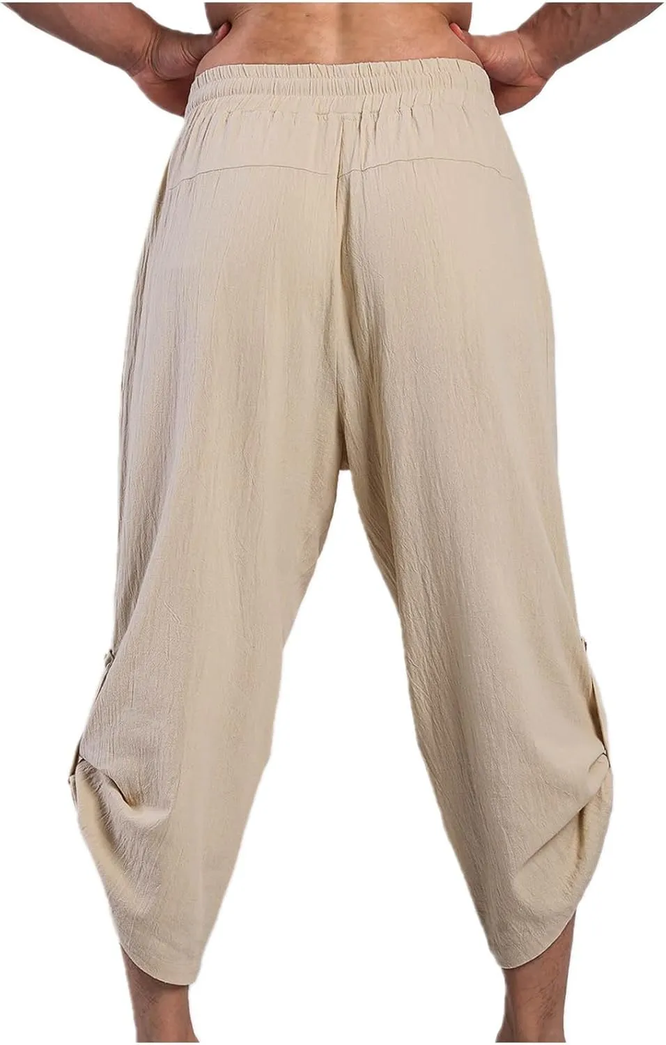 Linen Pants Mens Casual Pants Drawstring Beach Trousers Relaxed-Fit Yoga Pants Soft Elastic Waist Pants