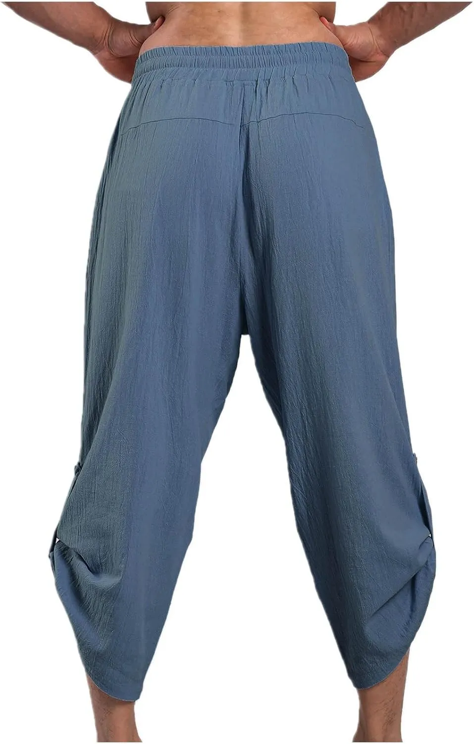 Linen Pants Mens Casual Pants Drawstring Beach Trousers Relaxed-Fit Yoga Pants Soft Elastic Waist Pants