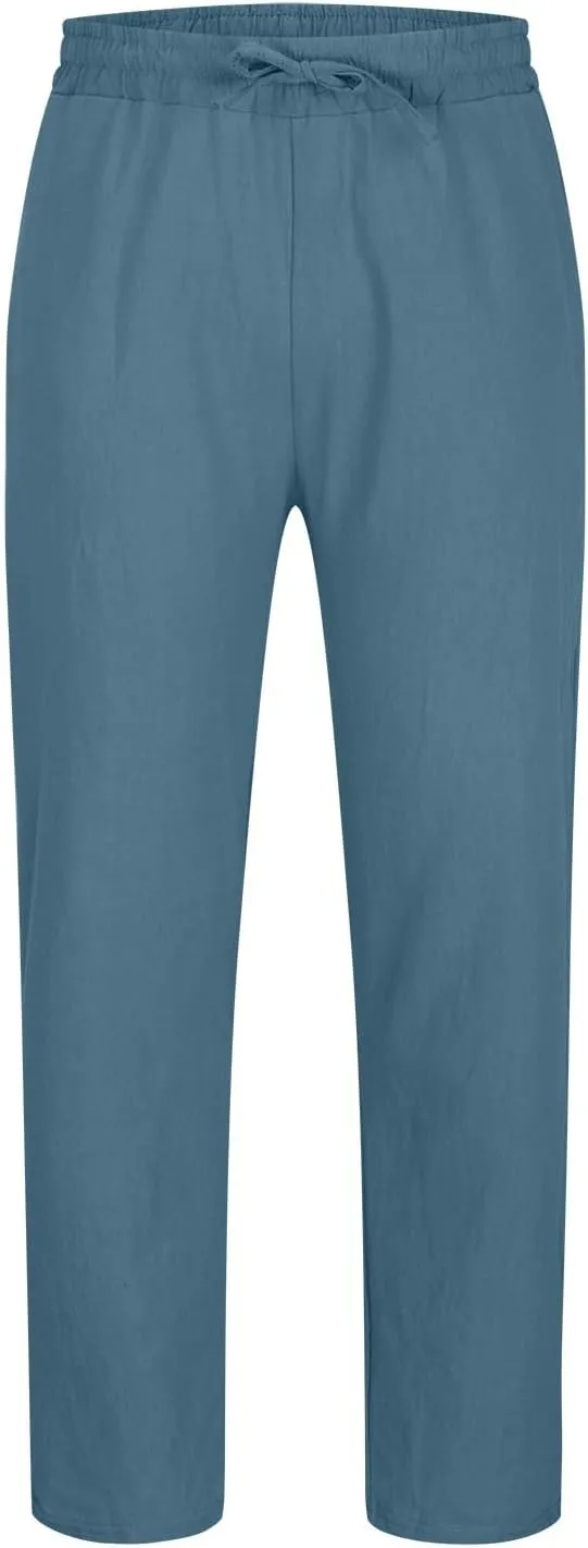 Linen Pants Mens Casual Pants Relaxed-Fit Beach Trousers Summer Yoga Pants Soft Elastic Waist Pants