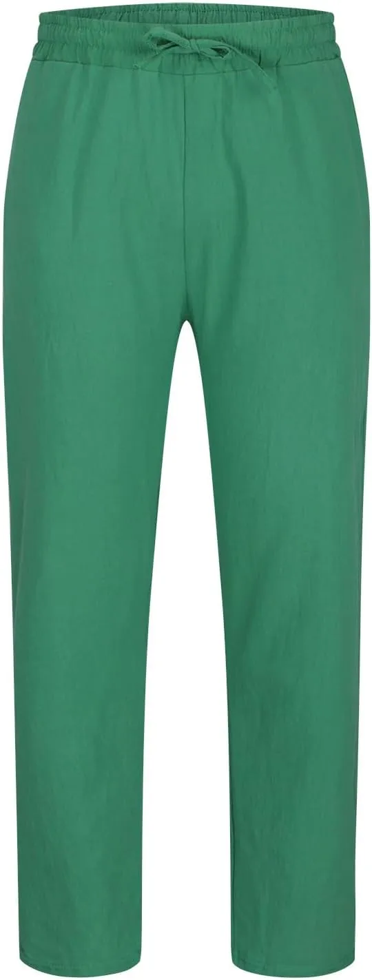 Linen Pants Mens Casual Pants Relaxed-Fit Beach Trousers Summer Yoga Pants Soft Elastic Waist Pants