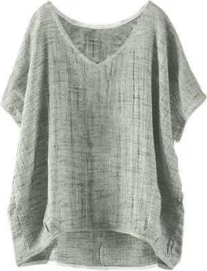 Linen Shirts for Women Summer Casual Trendy Boho Plus Size Shirts Crewneck Short Sleeve Cute Tops Loose Fit Blouses