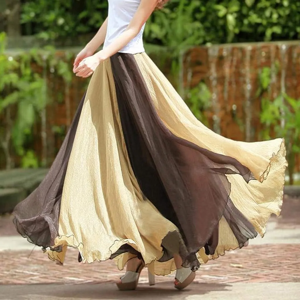 Long Flowy Skirts for Women Retro Boho Maxi Skirt Summer Beach Floral Skirt Plus Size Pleated Skirt Hawaiian Vacation Outfits