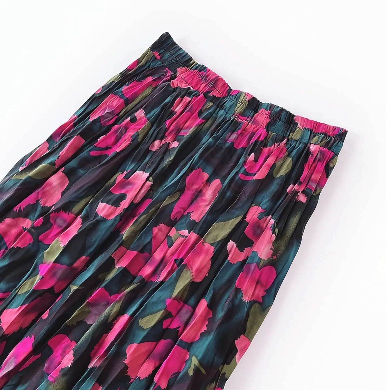 Long Flowy Skirts for Women Retro Boho Maxi Skirt Summer Beach Floral Skirt Plus Size Pleated Skirt Hawaiian Vacation Outfits