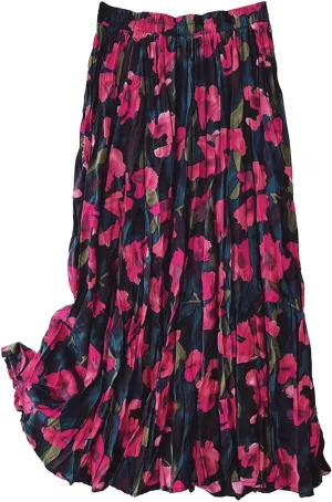 Long Flowy Skirts for Women Retro Boho Maxi Skirt Summer Beach Floral Skirt Plus Size Pleated Skirt Hawaiian Vacation Outfits