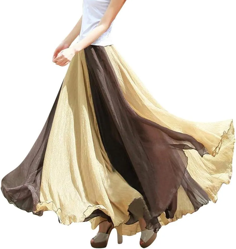 Long Flowy Skirts for Women Retro Boho Maxi Skirt Summer Beach Floral Skirt Plus Size Pleated Skirt Hawaiian Vacation Outfits