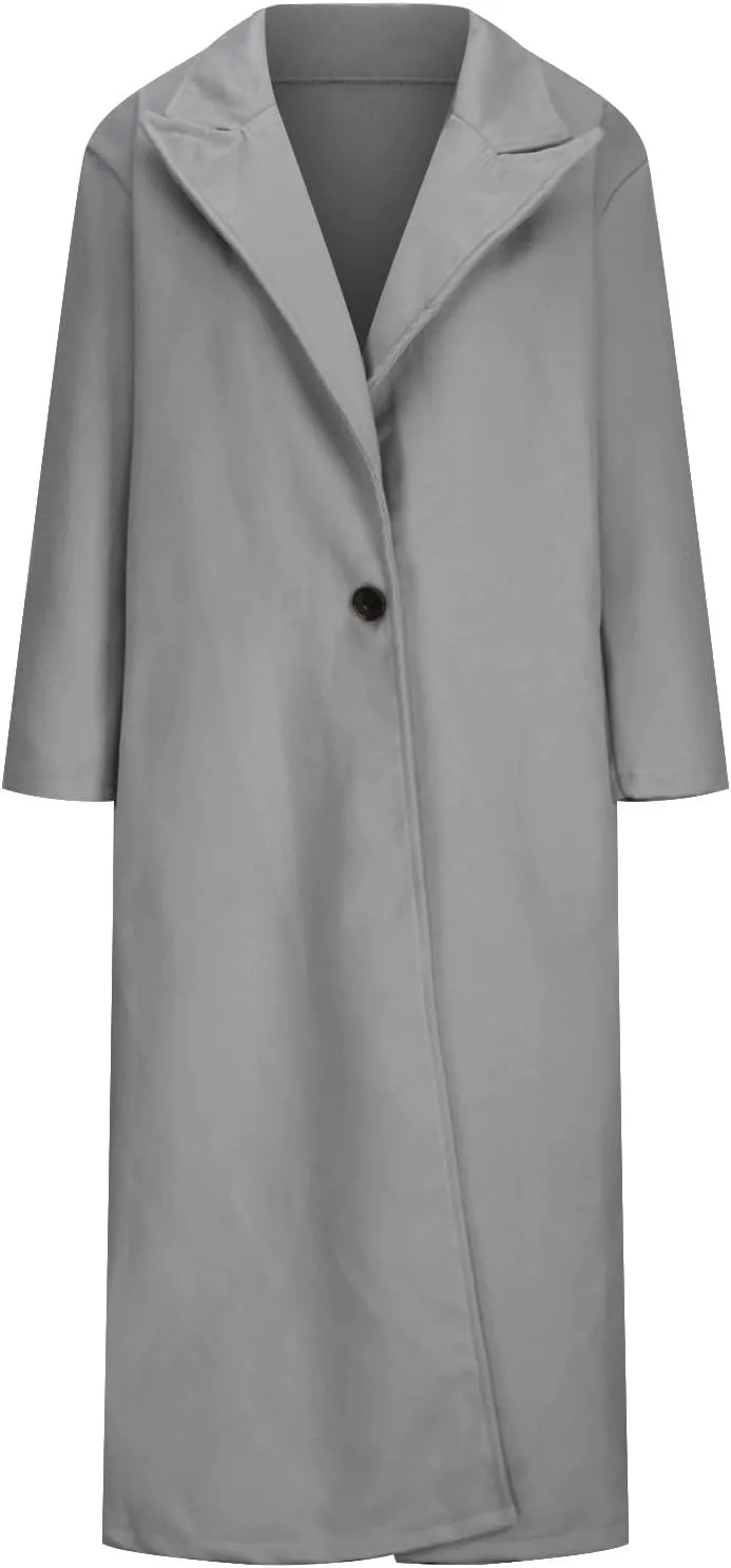 Long Trench Coat for Women Elegant Single Breasted Pea Coat Winter Warm Wool Blend Oversized Pea Coat with Pockets