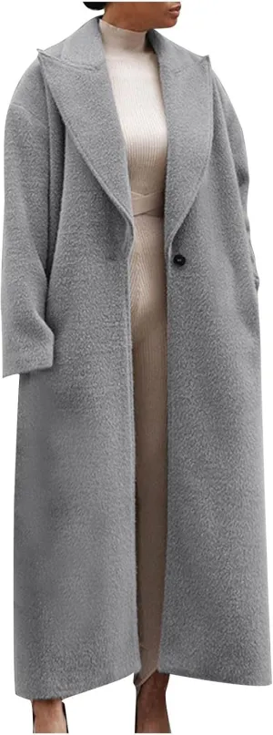 Long Trench Coat for Women Elegant Single Breasted Pea Coat Winter Warm Wool Blend Oversized Pea Coat with Pockets