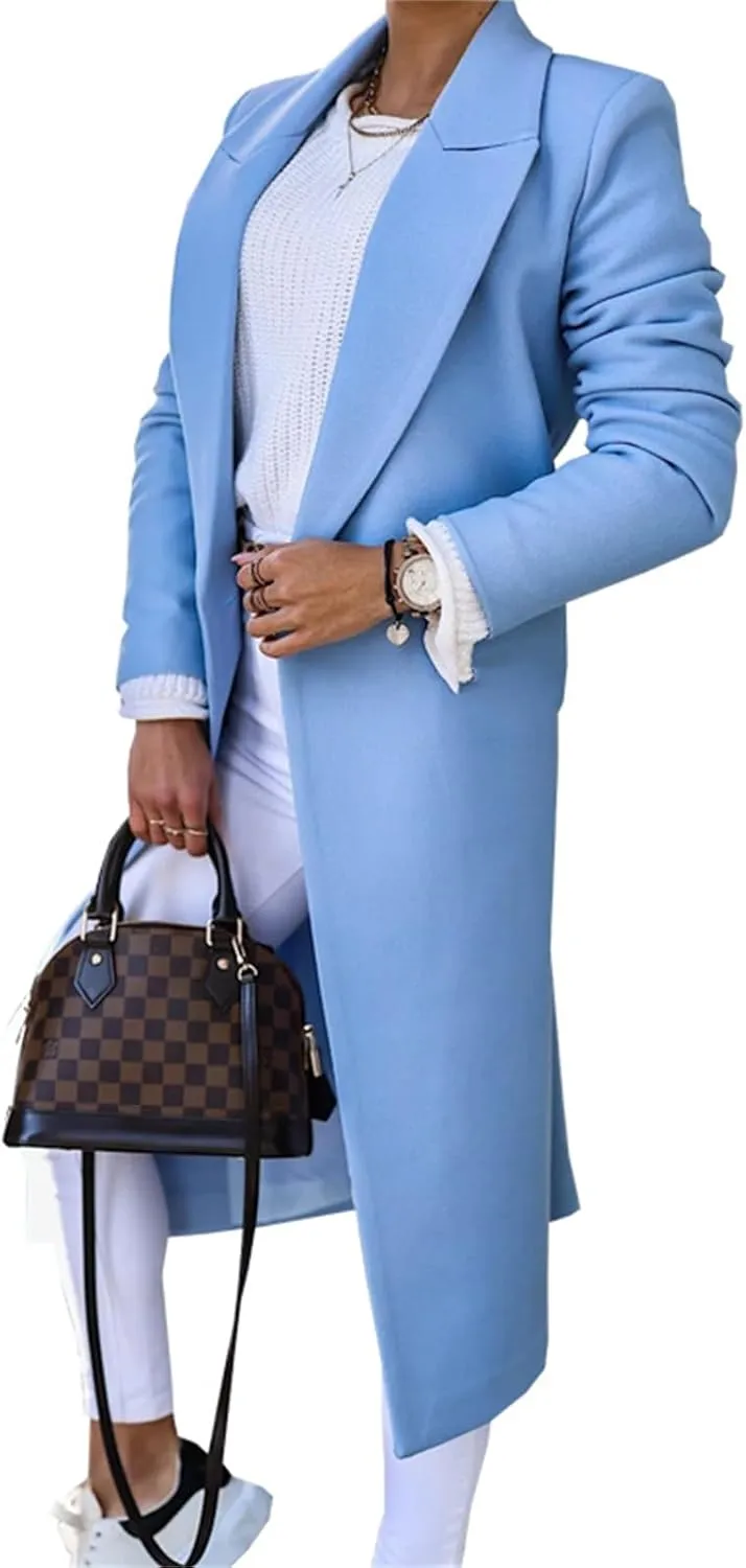 Long Trench Coat Women Business Casual Blazers Plus Size Button Down Suit Jacket Lapel Jackets Long Sleeve Tops Coat
