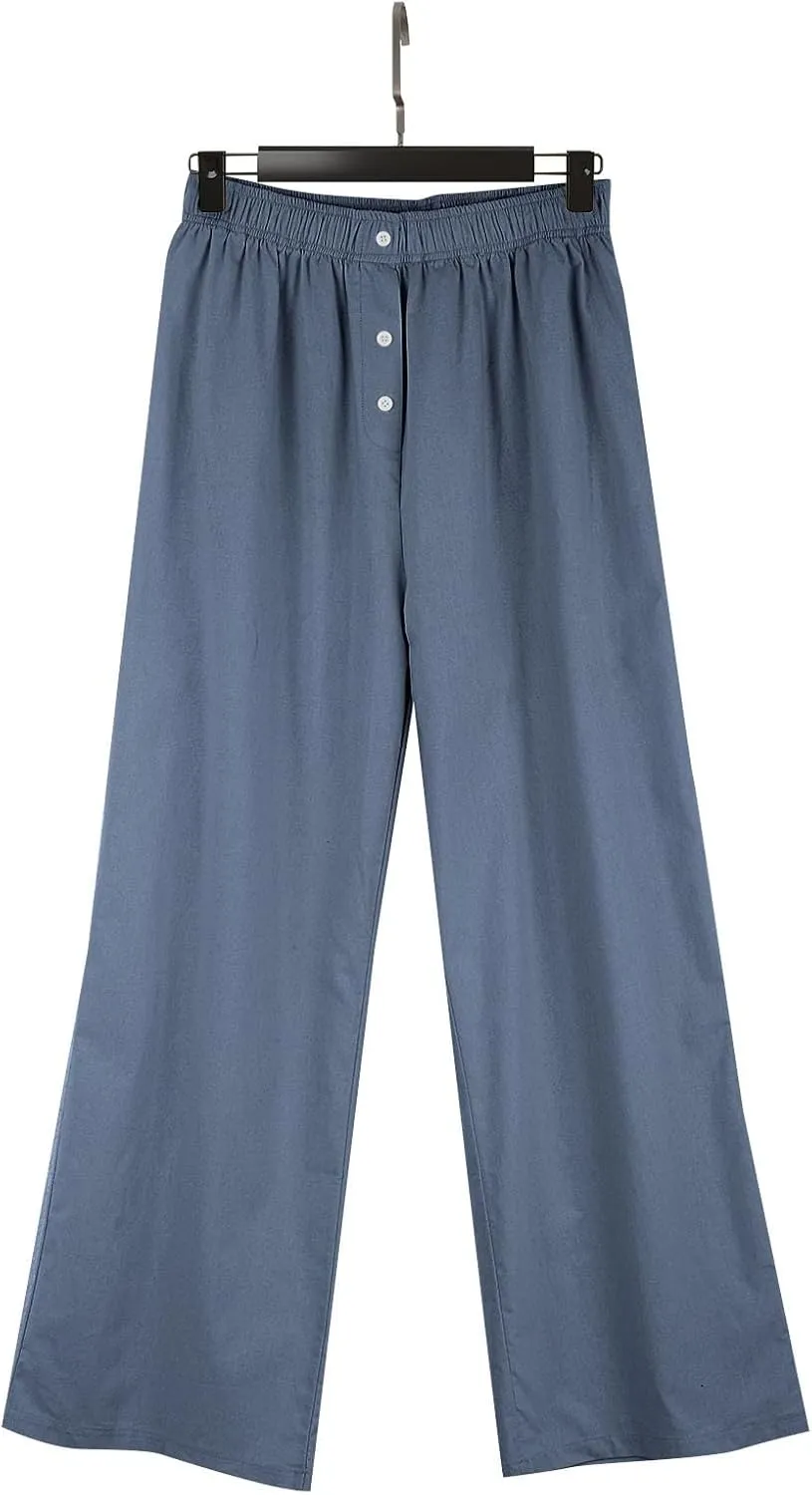 Loose Linen Pants for Women Elastic High Waisted Wide Leg Loose Comfy Trousers with Pockets Linen Blend Pants