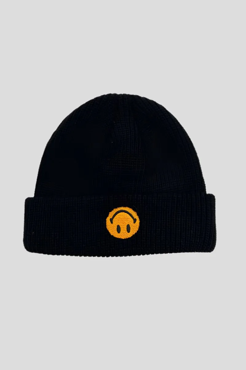 MAKET SMILEY UPSIDE DOWN BEANIE - BLACK