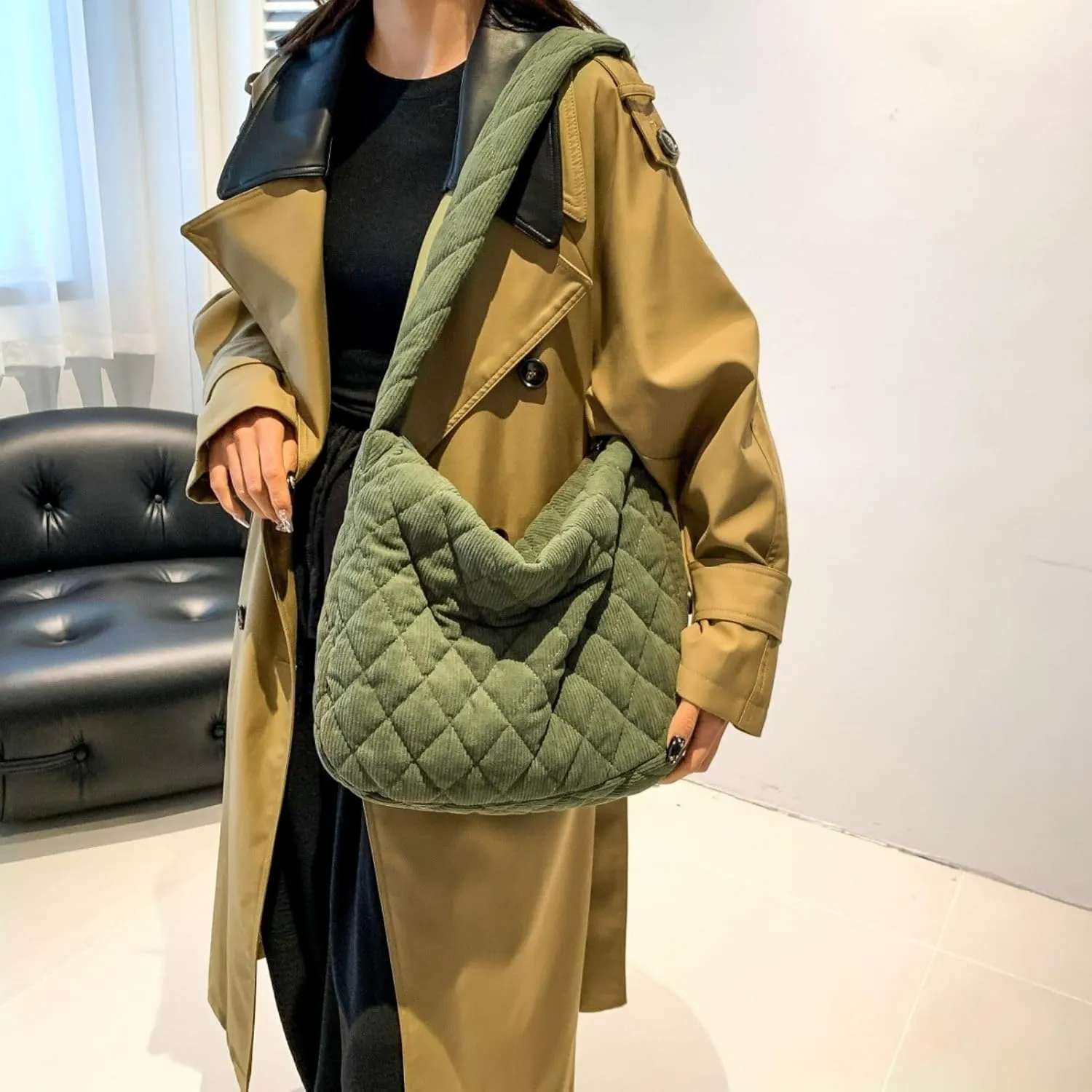 Makukke Corduroy Tote Bag - Women's Shoulder Handbag - Big Capacity Hobo - Casual Work Shopping