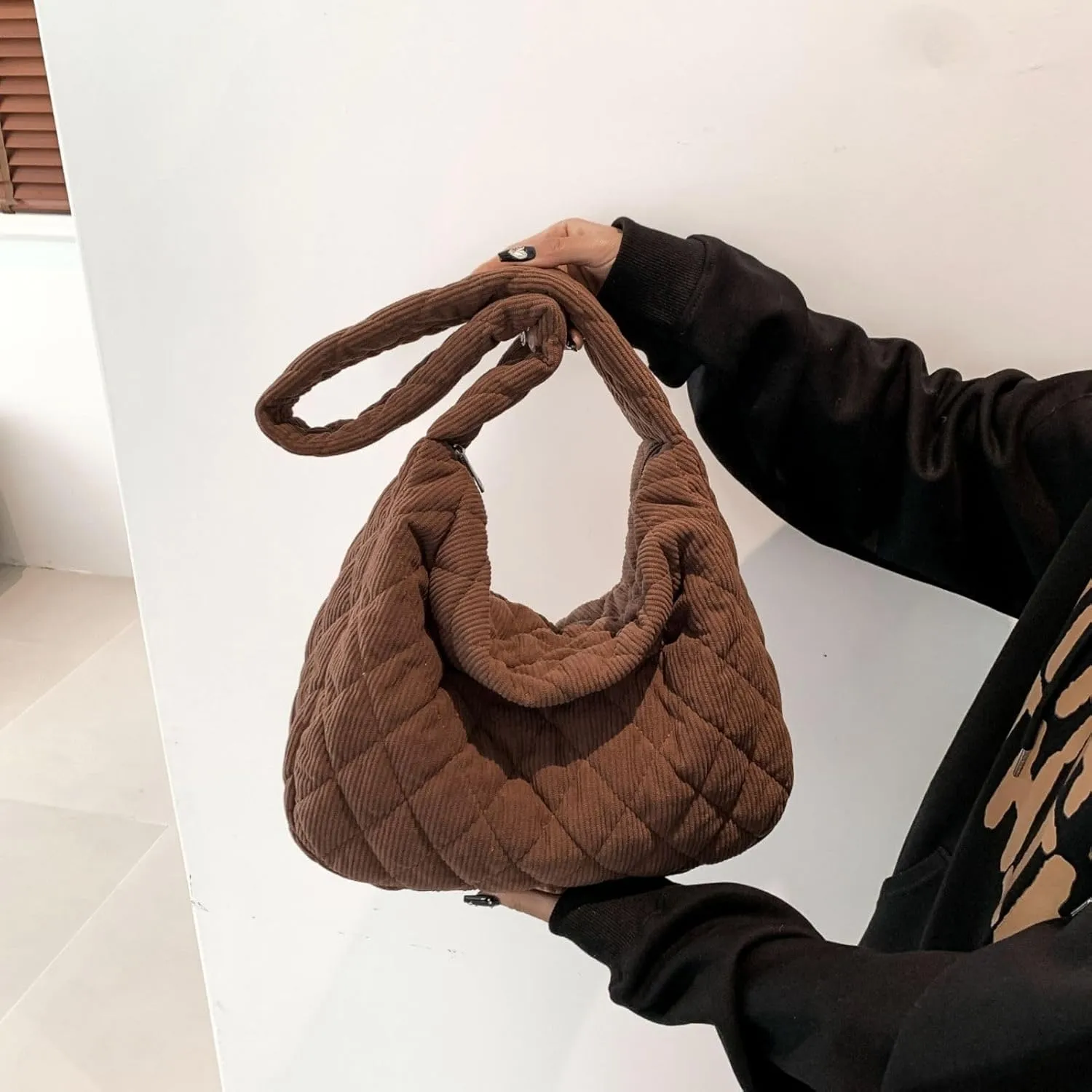Makukke Corduroy Tote Bag - Women's Shoulder Handbag - Big Capacity Hobo - Casual Work Shopping