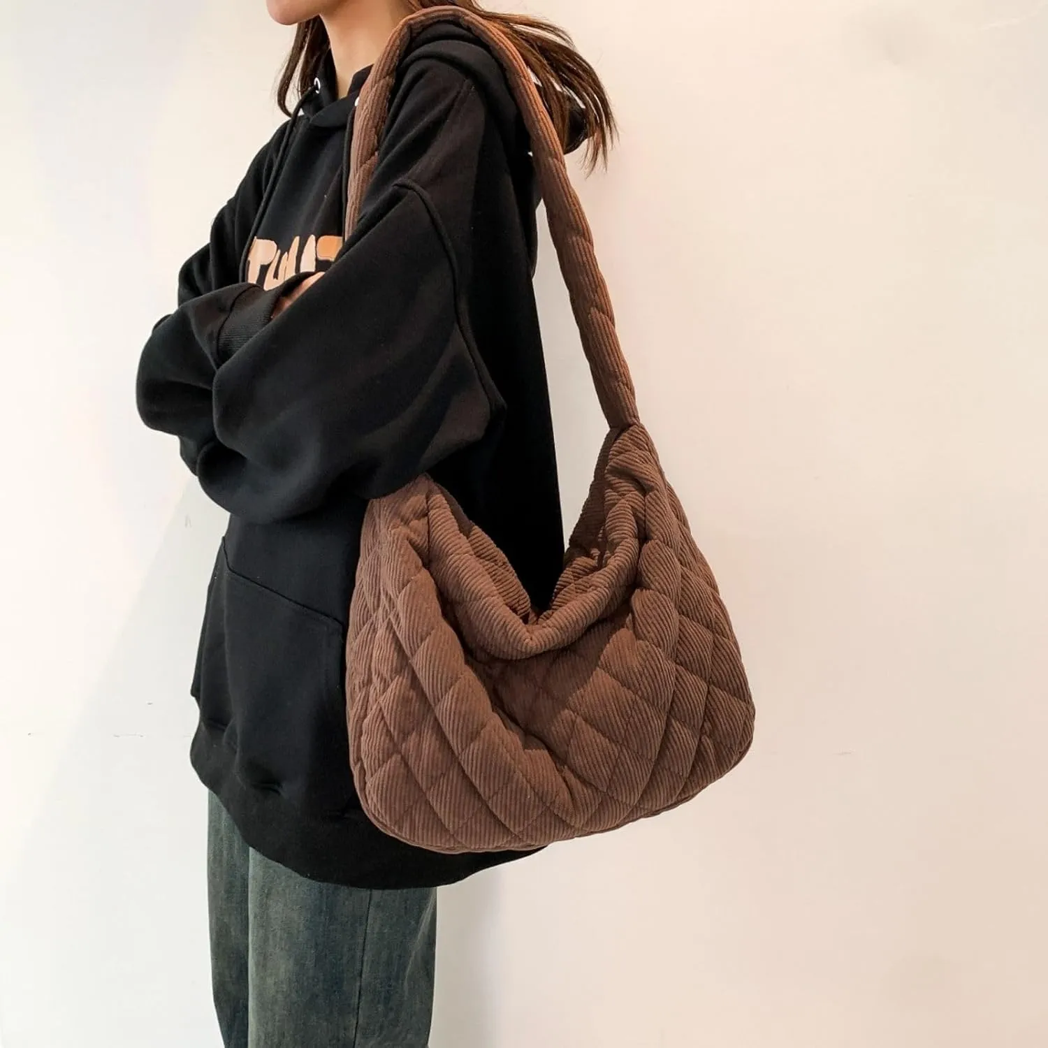 Makukke Corduroy Tote Bag - Women's Shoulder Handbag - Big Capacity Hobo - Casual Work Shopping