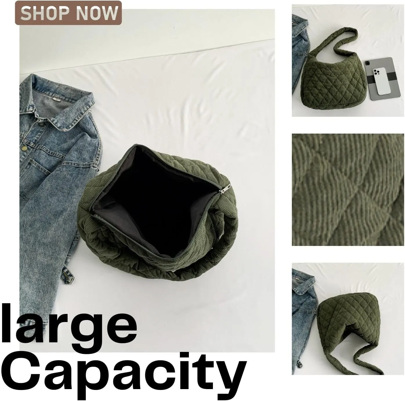 Makukke Corduroy Tote Bag - Women's Shoulder Handbag - Big Capacity Hobo - Casual Work Shopping
