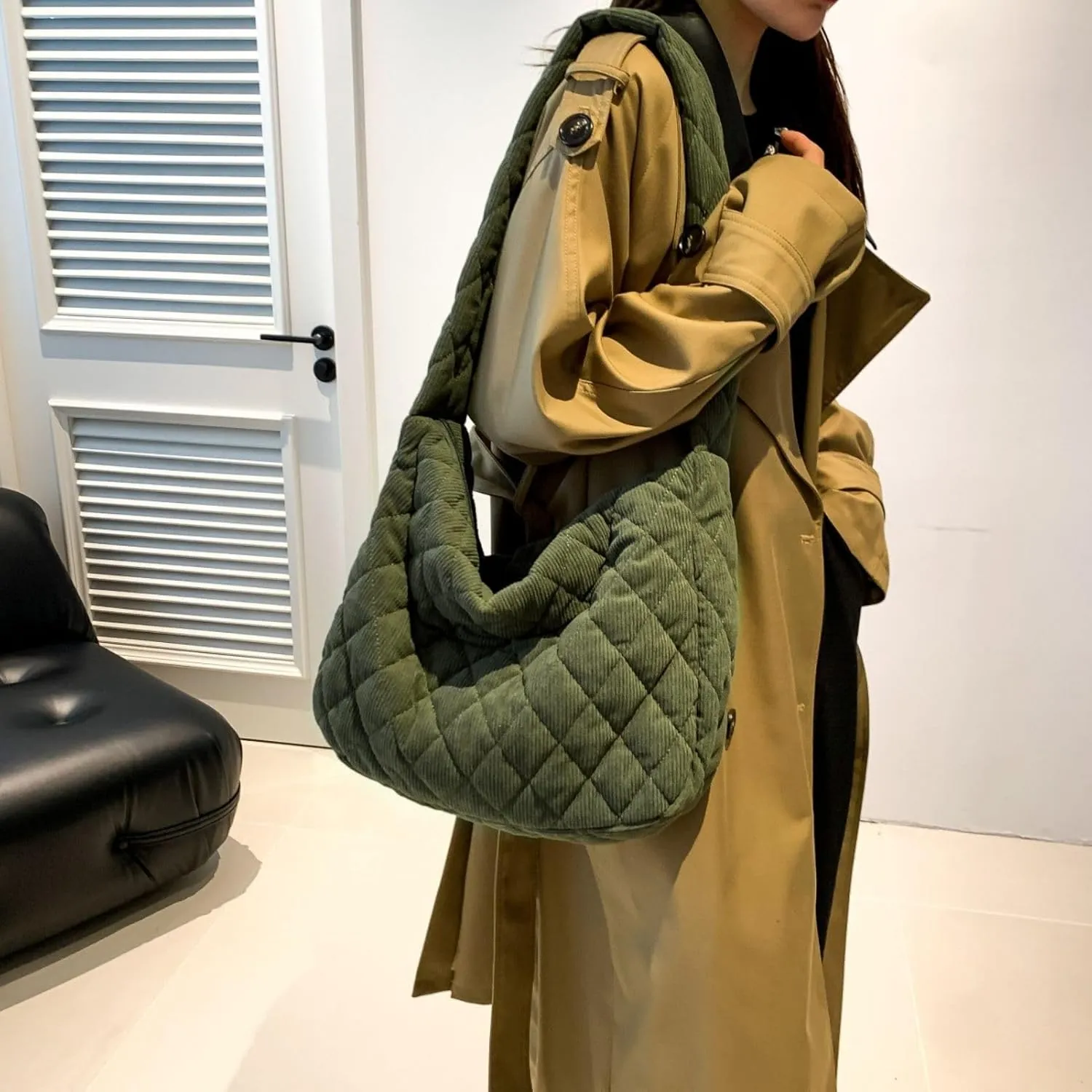 Makukke Corduroy Tote Bag - Women's Shoulder Handbag - Big Capacity Hobo - Casual Work Shopping
