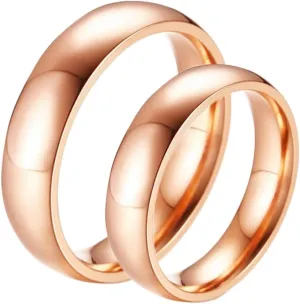 Matching Wedding Rings for Him and Her, Couples Promise Rings Set Stainless Steel Comfort Fit Polished Rose Gold Ring 5mm