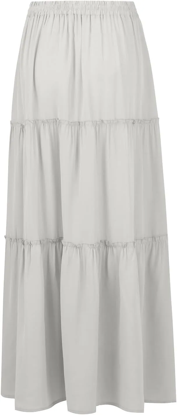 Maxi Skirts for Women Vintage Flower Elastic High Waist Long Skirt Pleated Tiered A-Line Swing Skirts