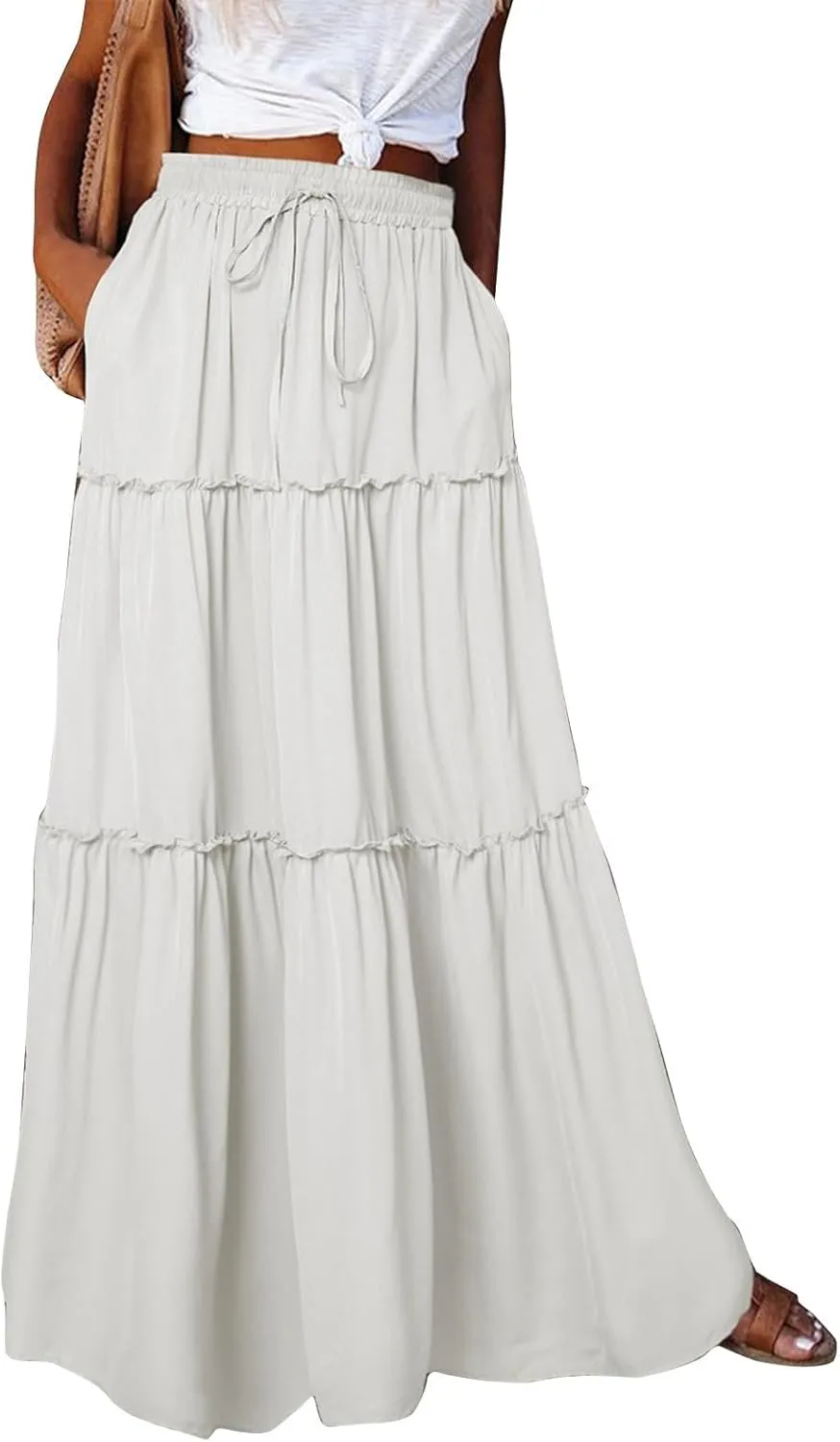 Maxi Skirts for Women Vintage Flower Elastic High Waist Long Skirt Pleated Tiered A-Line Swing Skirts