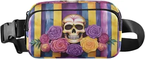 MCHIVER Colorful Skull Flower Fanny Pack for Women Men Crossbody Belt Bag Fashion Waist Packs Purse with Adjustable Strap Waist Pouch for Workout Travel Outdoors