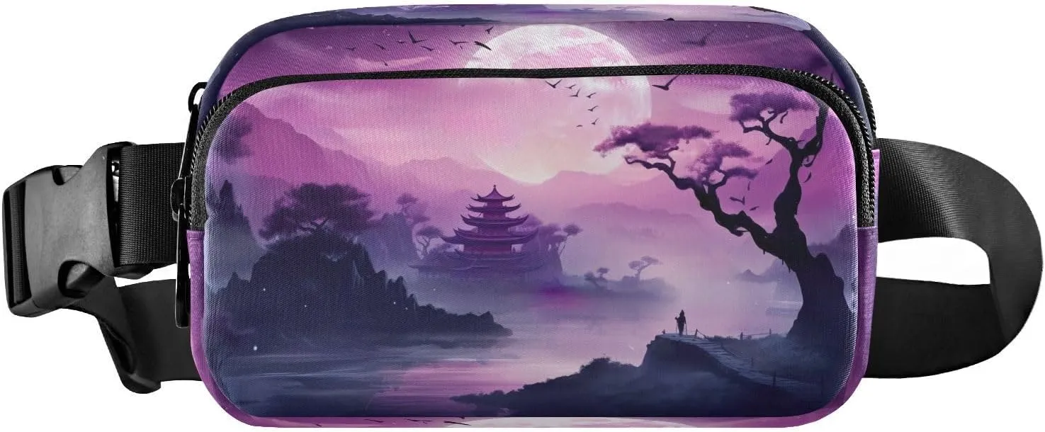 MCHIVER Dreamy Mountain Moon Fanny Pack for Women Men Crossbody Belt Bag Fashion Waist Packs Purse with Adjustable Strap Waist Pouch for Outdoors Workout Travel