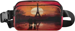 MCHIVER Eiffel Tower Sunset Lovers Fanny Pack for Women Men Crossbody Belt Bag Fashion Waist Packs Purse with Adjustable Strap Waist Pouch for Workout Travel Outdoors