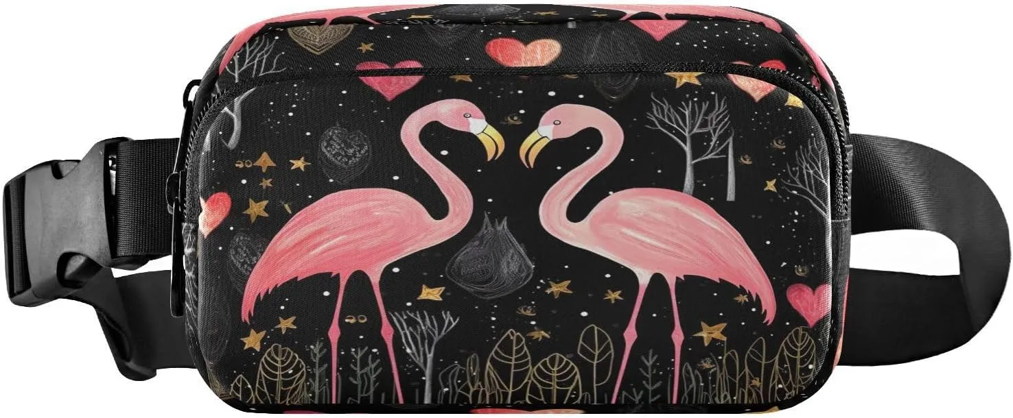 MCHIVER Flamingos Heart Fanny Pack for Women Men Crossbody Belt Bag Fashion Waist Packs Purse with Adjustable Strap Waist Pouch for Outdoors Workout Travel