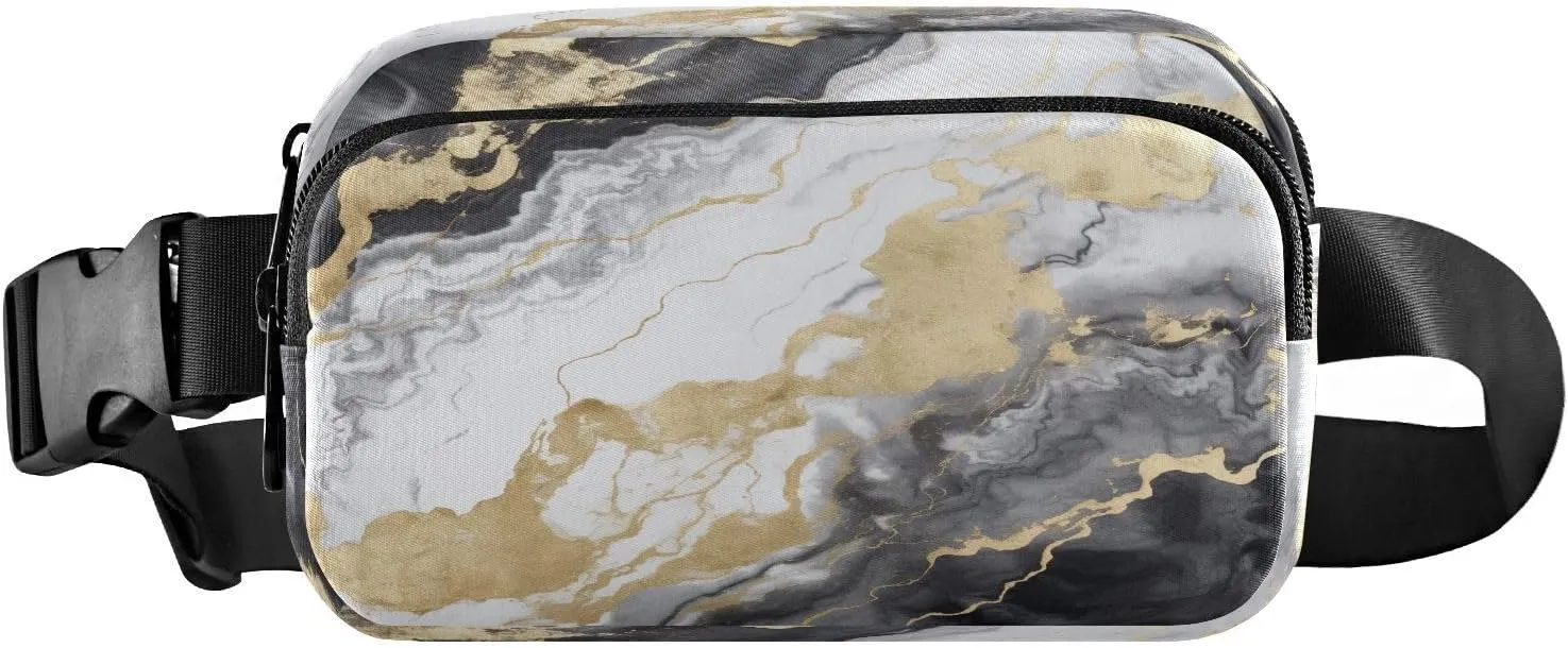 MCHIVER Modern Black Marble Fanny Pack for Women Men Crossbody Belt Bag Fashion Waist Packs Purse with Adjustable Strap Waist Pouch for Workout Travel Outdoors