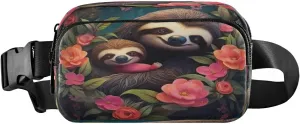 MCHIVER Sloth Colorful Flowers Fanny Pack for Women Men Crossbody Belt Bag Fashion Waist Packs Purse with Adjustable Strap Waist Pouch for Workout Travel Outdoors
